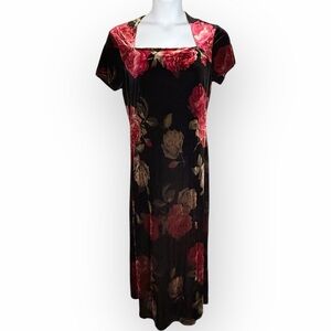 Sheri Martin Black‎ Velvet Whimsigoth dress sparkly Red & Gold Floral Accents